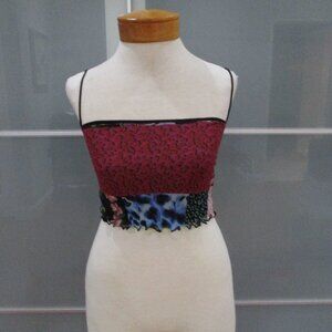 Desigual Mesh Overlay Spaghetti Strap Cropped Tank Top